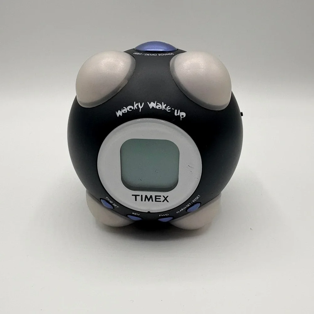 Timex Alarm Clock T156B Wacky Wake-up Talking Vibrating WORKS (some corrosion)